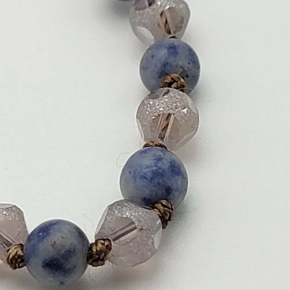 Blue Aventurine Teardrop Pendant Quartz Beaded Necklace 36 Inch Gold-Tone